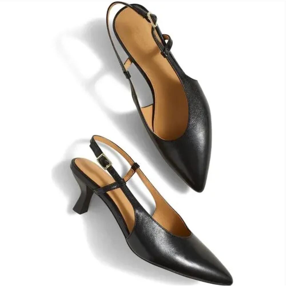 Madewell Black Leather Pointed-Toe Slingback Heels